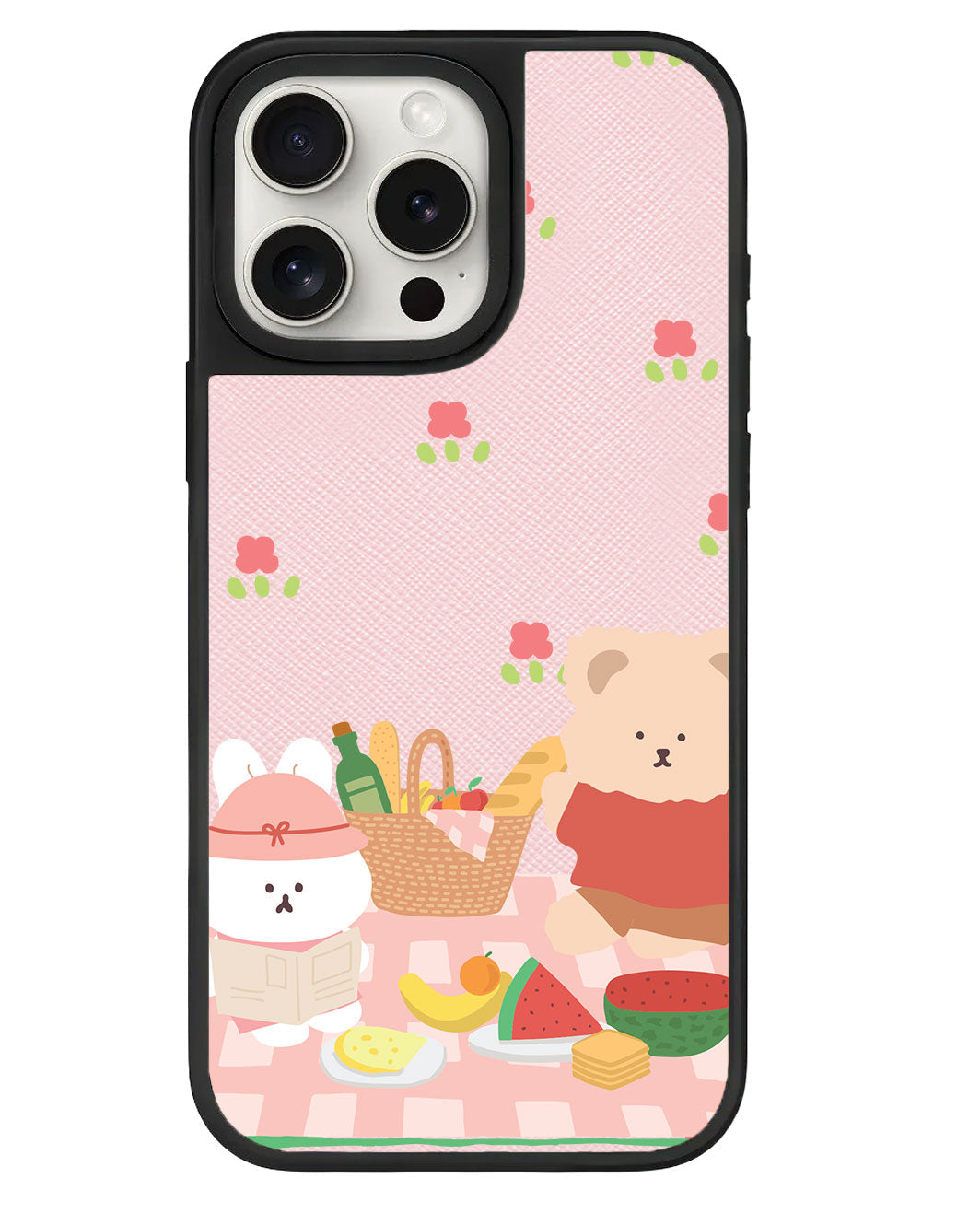 ปลอกหุ้มหนังสำหรับ iPhone - Picnic Bear สีชมพู