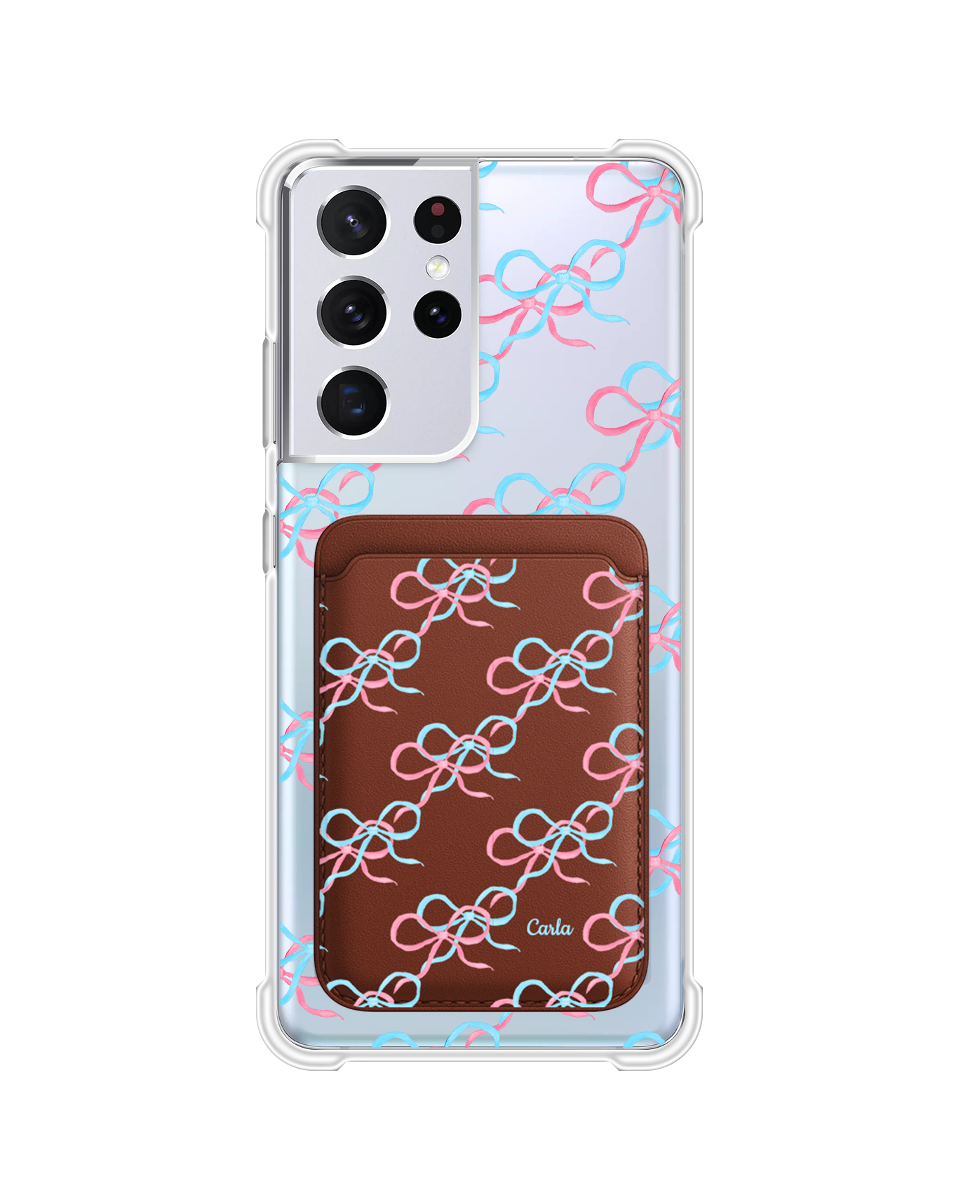 เคส Android Magnetic Wallet - สีชมพู Coquette และโบว์น้ำเงิน