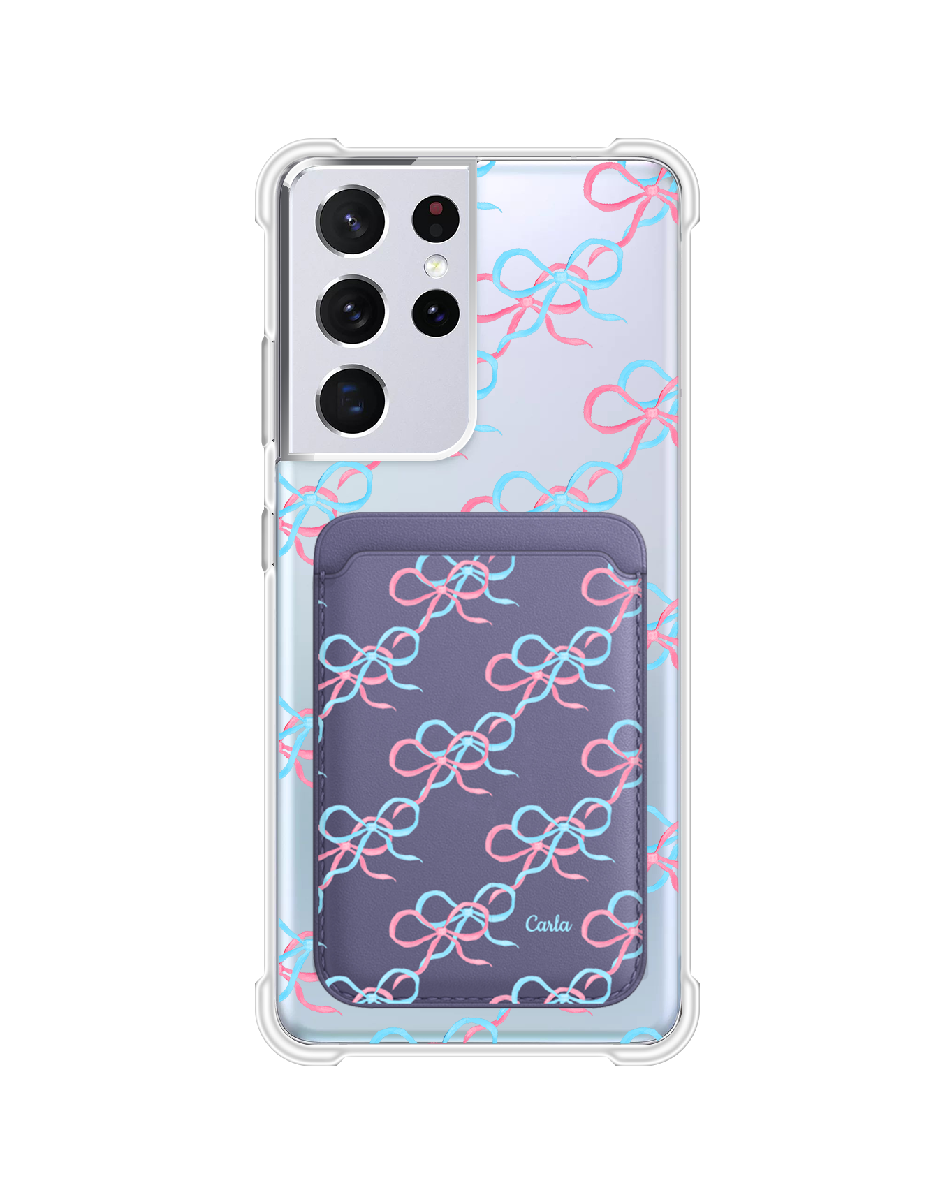 เคส Android Magnetic Wallet - สีชมพู Coquette และโบว์น้ำเงิน