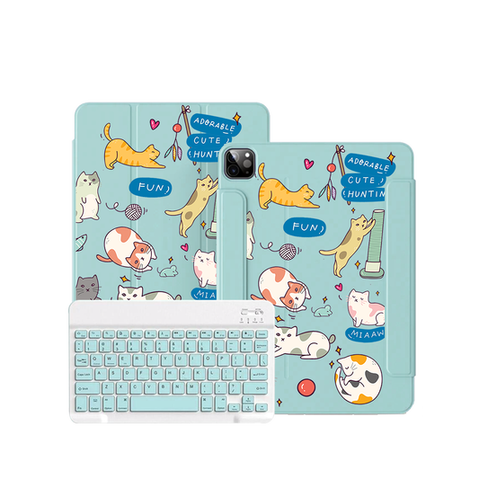 ฝาพับคีย์บอร์ดไร้สายสำหรับ iPad / Android Tab - Playful Cat 2.0