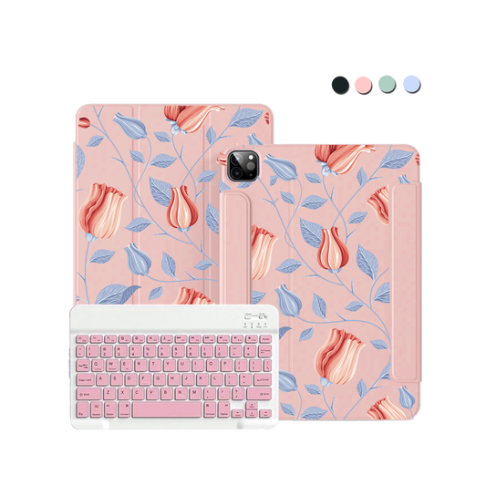 ฝาพับคีย์บอร์ดไร้สายสำหรับ iPad / Android Tab - สีแดงดอกทิวลิป