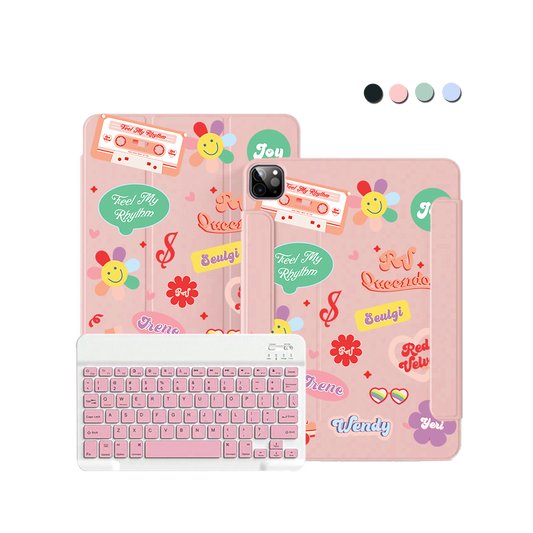สติ๊กเกอร์ฝาพับคีย์บอร์ดไร้สายสำหรับ iPad / Android Tab - แพ็คกำมะหยี่สีแดง
