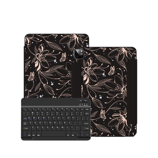 ฝาพับคีย์บอร์ดไร้สายสำหรับ iPad / Android Tab - Sketchy Flower &amp; Butterfly 1.0