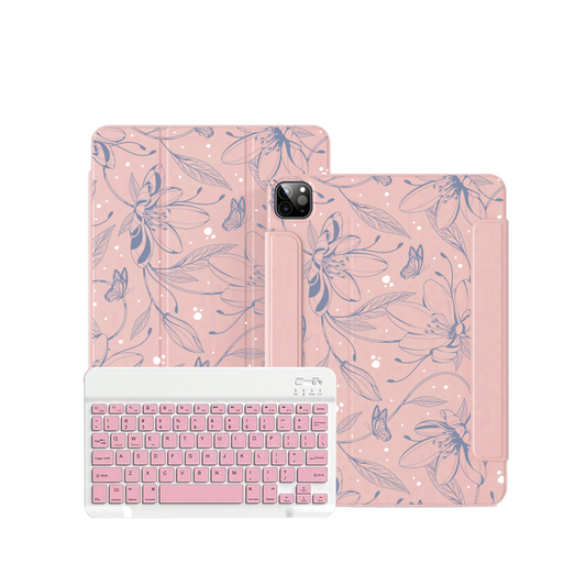 ฝาพับคีย์บอร์ดไร้สายสำหรับ iPad / Android Tab - Sketchy Flower &amp; Butterfly 2.0