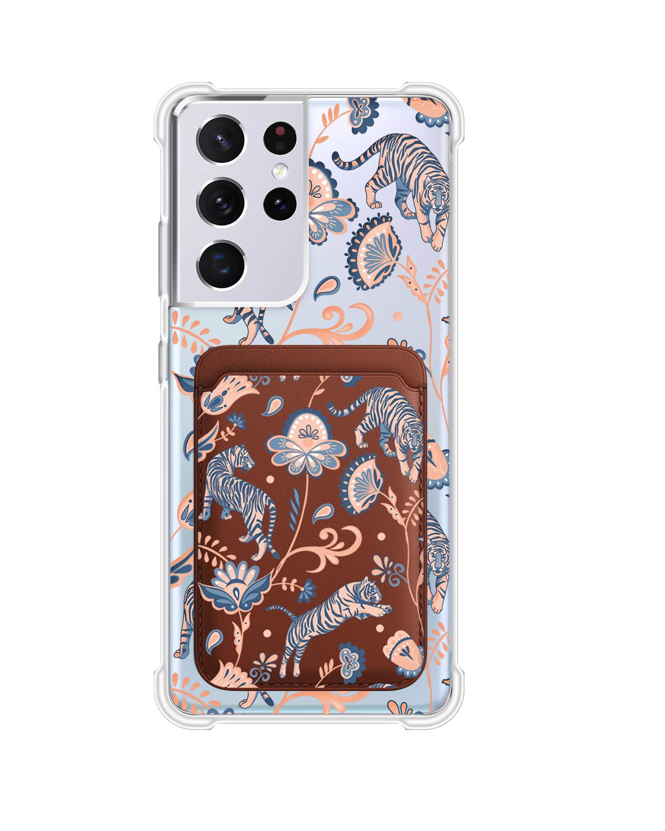 Android Magnetic Wallet Case - Tiger & Floral 5.0