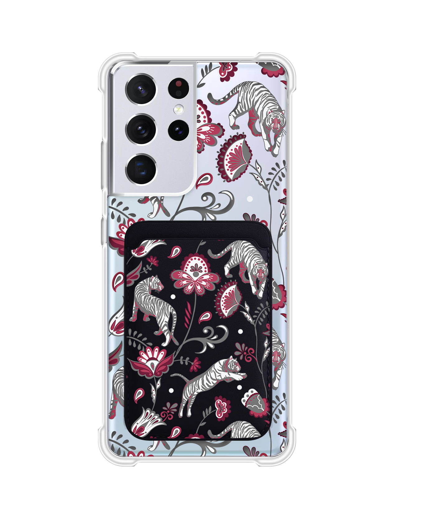 Android Magnetic Wallet Case - Tiger & Floral 6.0
