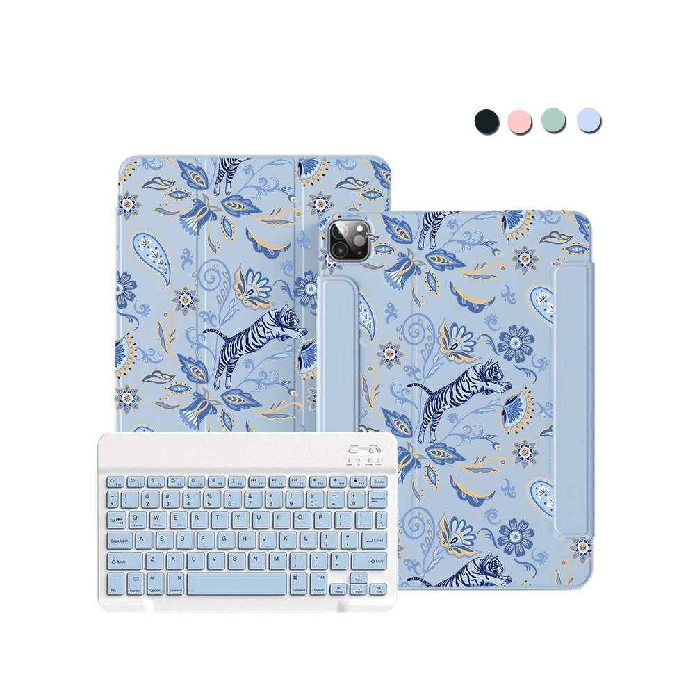 ฝาพับคีย์บอร์ดไร้สายสำหรับ iPad / Android - ลาย Tiger &amp; Floral