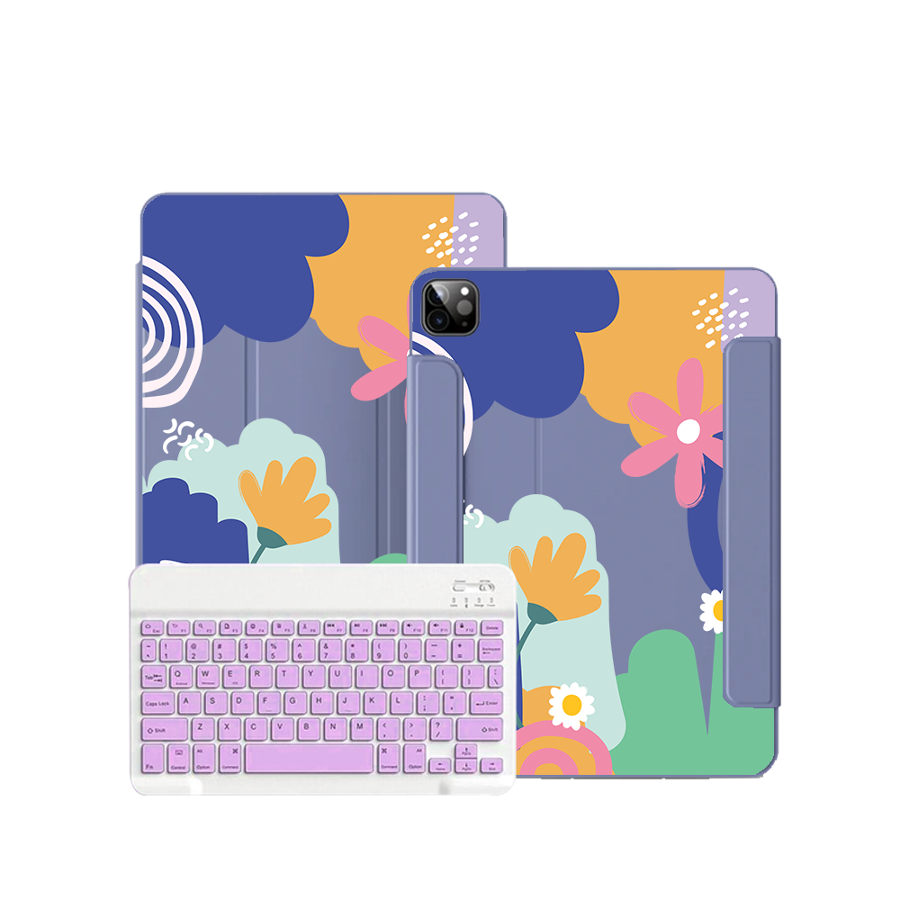 غطاء قابل للطي بلوحة مفاتيح لاسلكية لأجهزة iPad / Android Tab - زهرة مجردة 1.0