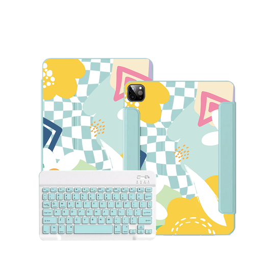 ฝาพับคีย์บอร์ดไร้สายสำหรับ iPad / Android Tab - ดอกไม้นามธรรม 2.0