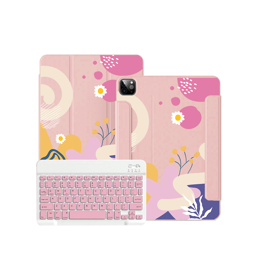 ฝาพับคีย์บอร์ดไร้สายสำหรับ iPad / Android Tab - ดอกไม้นามธรรม 3.0
