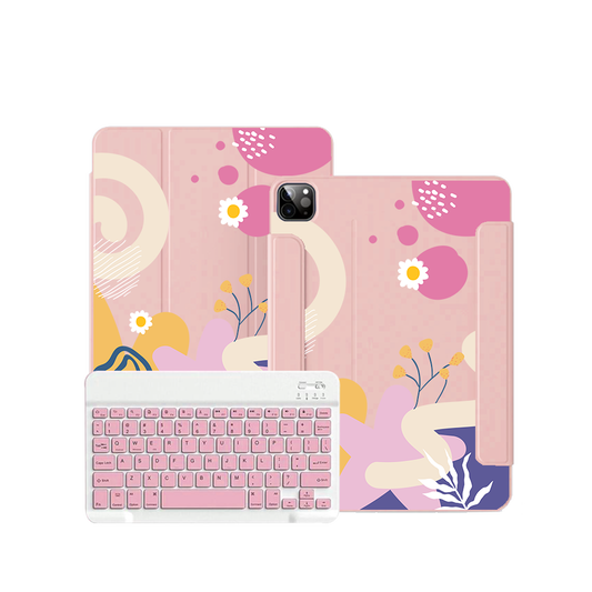 ฝาพับคีย์บอร์ดไร้สายสำหรับ iPad / Android Tab - ดอกไม้นามธรรม 3.0