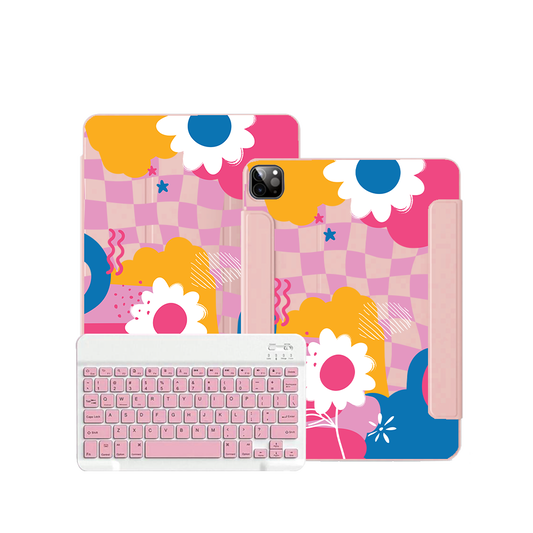 ฝาพับคีย์บอร์ดไร้สายสำหรับ iPad / Android Tab - ดอกไม้นามธรรม 5.0