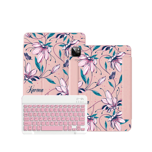 ฝาพับคีย์บอร์ดไร้สายสำหรับ iPad / Android Tab - สีชมพูทิวลิป