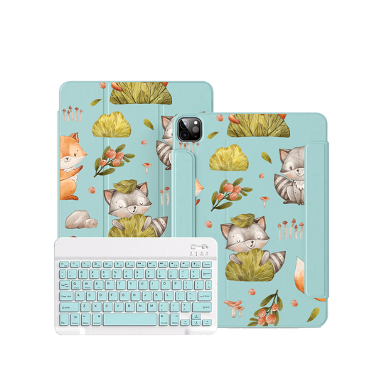 ฝาพับคีย์บอร์ดไร้สายสำหรับ iPad / Android - ลายแรคคูนและผองเพื่อน