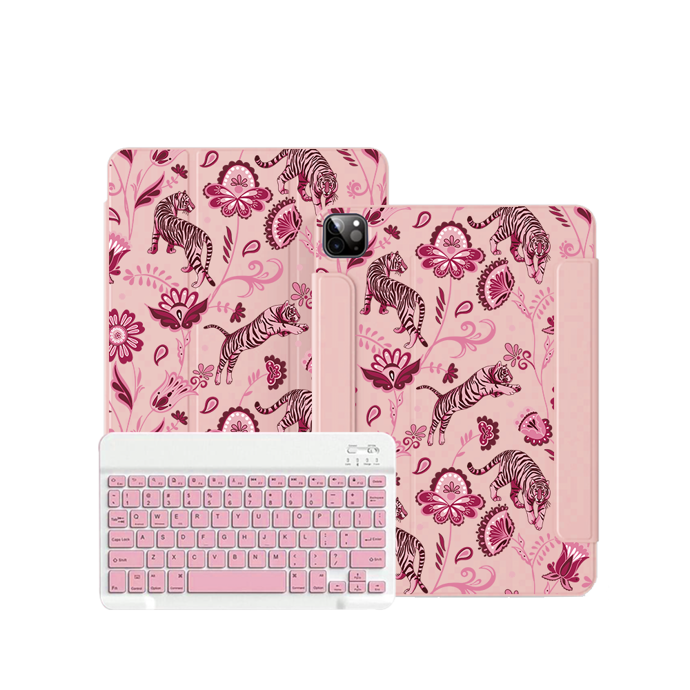 ฝาพับคีย์บอร์ดไร้สายสำหรับ iPad / Android - Tiger &amp; Floral 2.0
