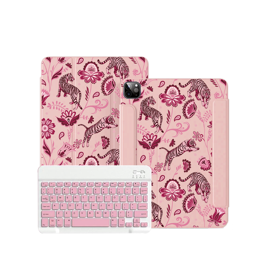 ฝาพับคีย์บอร์ดไร้สายสำหรับ iPad / Android - Tiger &amp; Floral 2.0