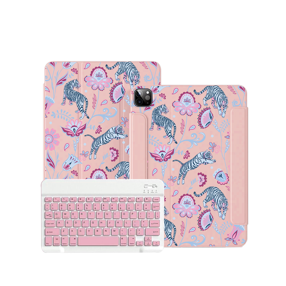 ฝาพับคีย์บอร์ดไร้สายสำหรับ iPad / Android - Tiger &amp; Floral 3.0