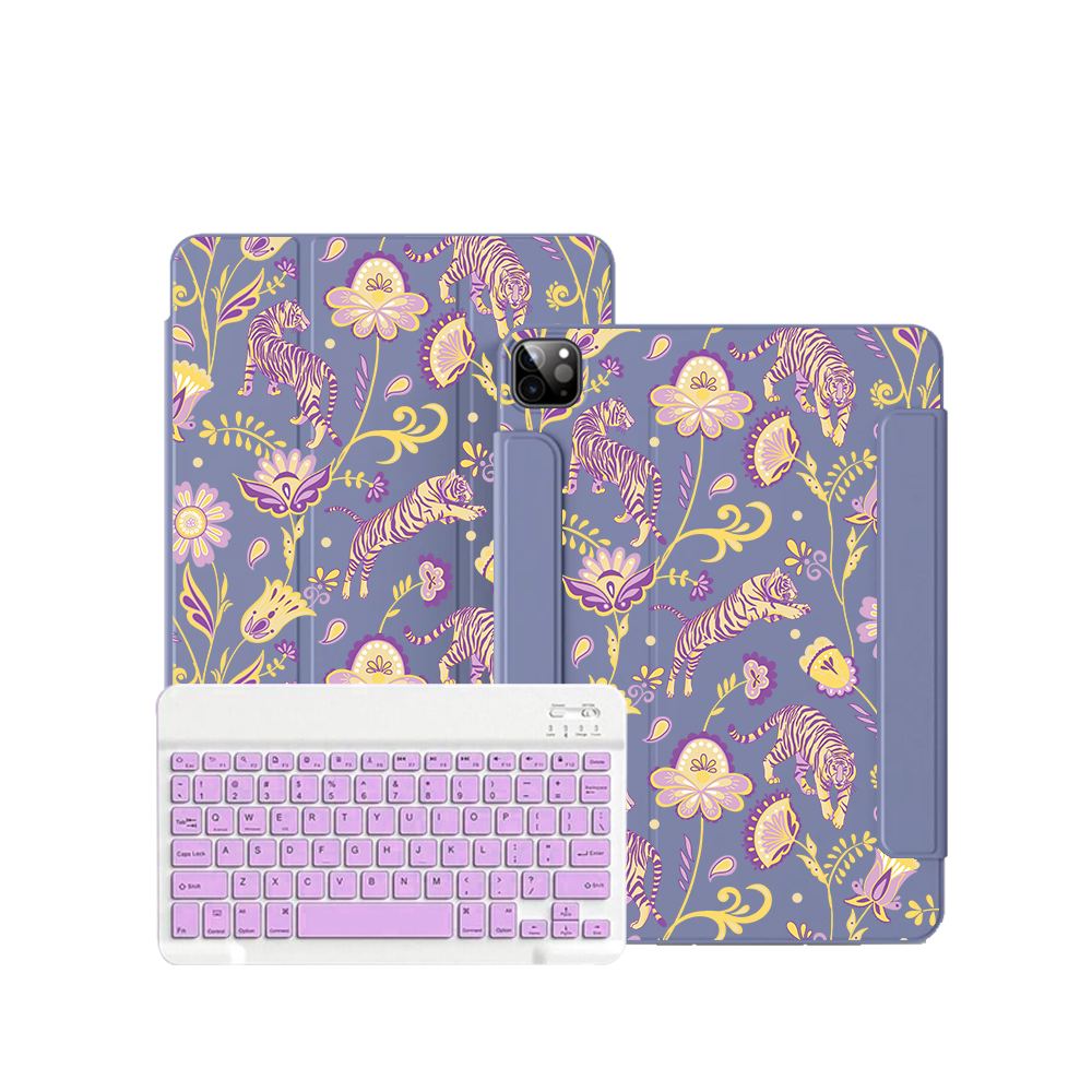 ฝาพับคีย์บอร์ดไร้สายสำหรับ iPad / Android - Tiger &amp; Floral 4.0