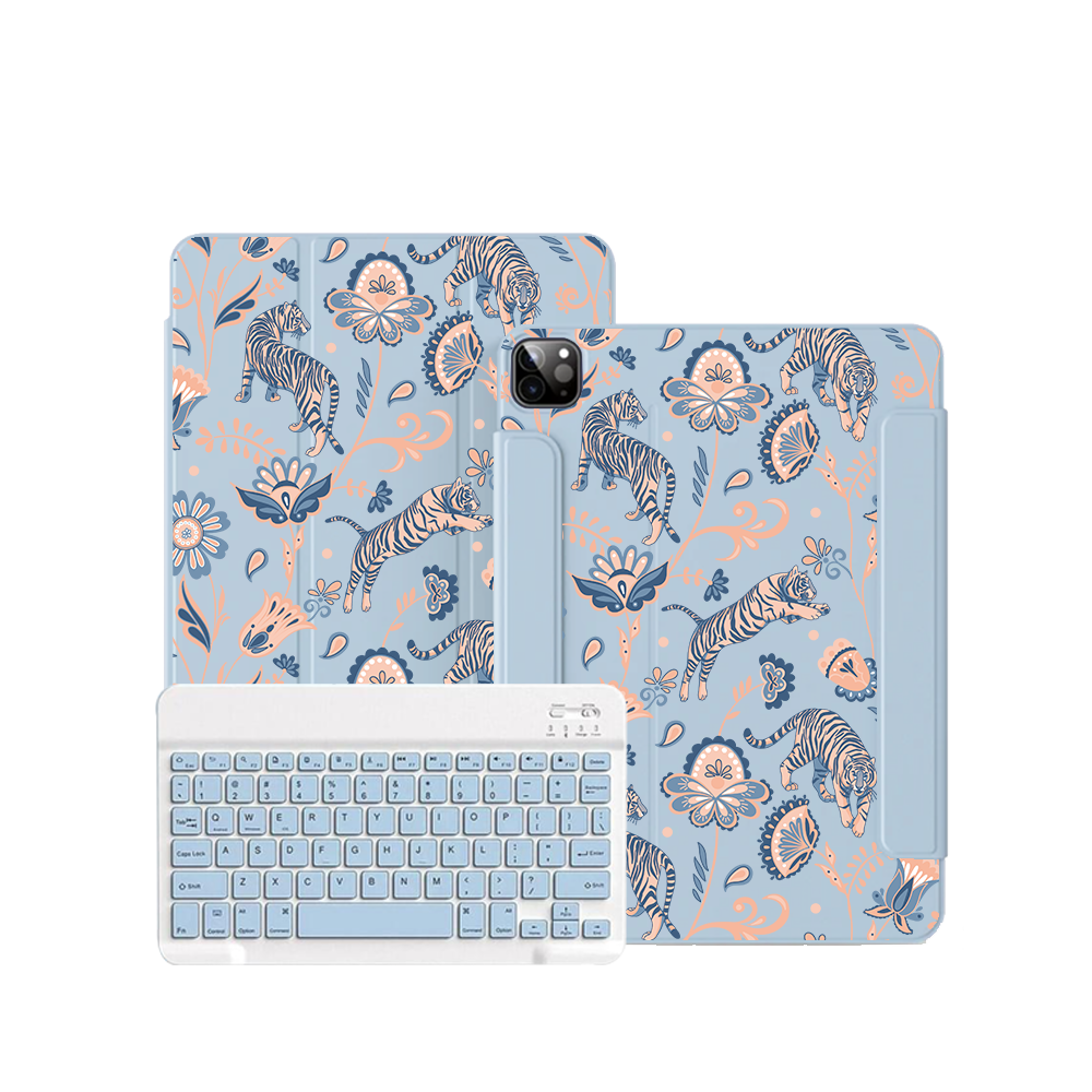 ฝาพับคีย์บอร์ดไร้สายสำหรับ iPad / Android - Tiger &amp; Floral 5.0
