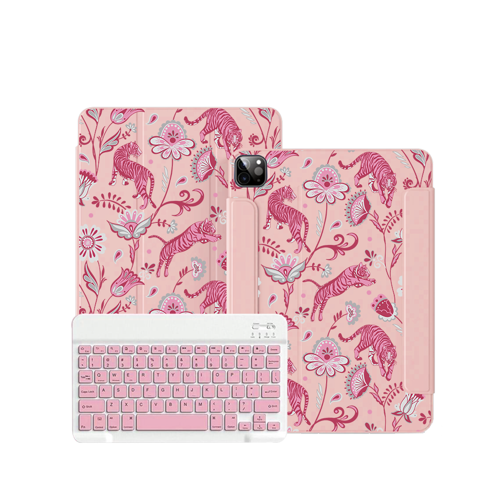 ฝาพับคีย์บอร์ดไร้สายสำหรับ iPad / Android Tab - Tiger &amp; Floral 7.0