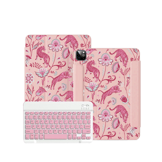 ฝาพับคีย์บอร์ดไร้สายสำหรับ iPad / Android Tab - Tiger &amp; Floral 7.0