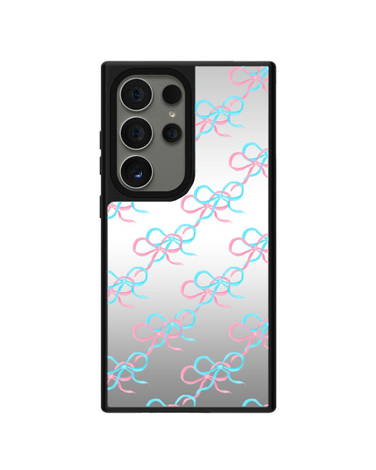 Android Mirror Grip - สีชมพู Coquette และโบว์สีน้ำเงิน