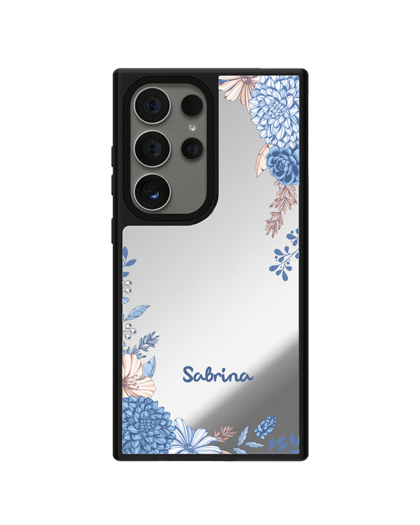 Android Mirror Grip - ลายดอกไม้สีน้ำเงิน