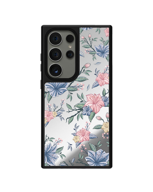 Android Mirror Grip - ลายดอกไม้สีชมพูและน้ำเงิน