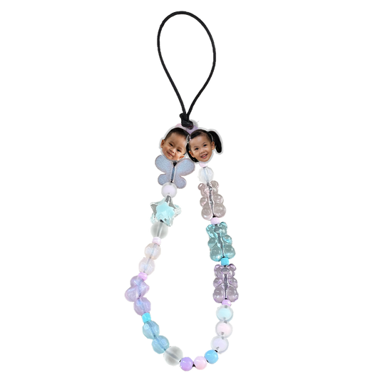 Beaded Strap with Acrylic Charm - Face Grid Cookies & Cream