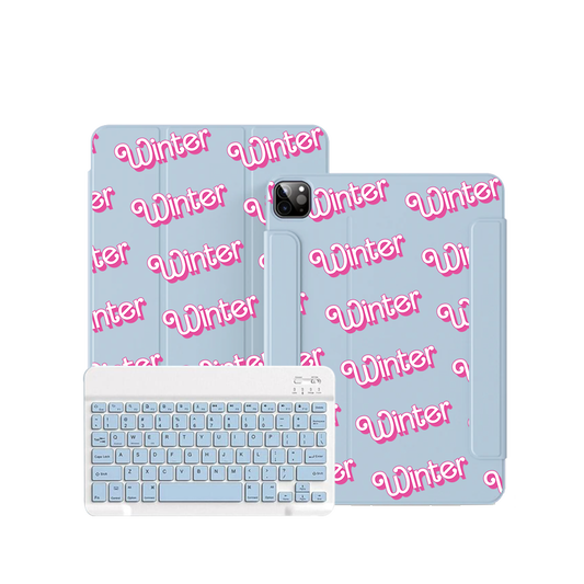 ฝาพับคีย์บอร์ดไร้สายสำหรับ iPad / Android - ลายโมโนแกรมบาร์บี้