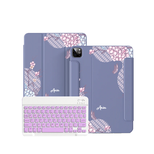 ฝาพับคีย์บอร์ดไร้สายสำหรับ iPad / Android - ลายดอกไม้บาติก