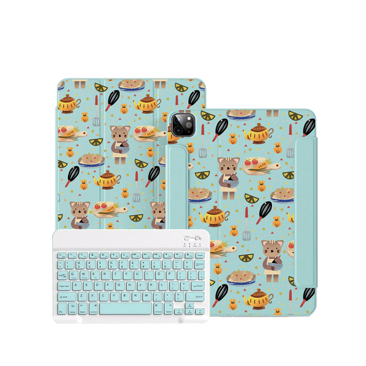 ฝาพับคีย์บอร์ดไร้สายสำหรับ iPad / Android Tab - Cooking Cat