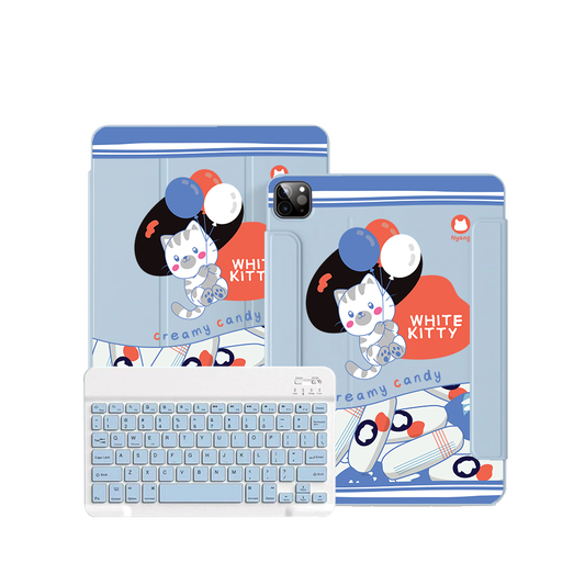 ฝาพับคีย์บอร์ดไร้สายสำหรับ iPad / Android - คิตตี้สีขาว