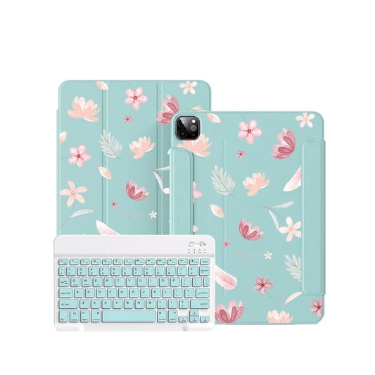 ฝาพับคีย์บอร์ดไร้สายสำหรับ iPad / Android - ดอกไม้ป่า
