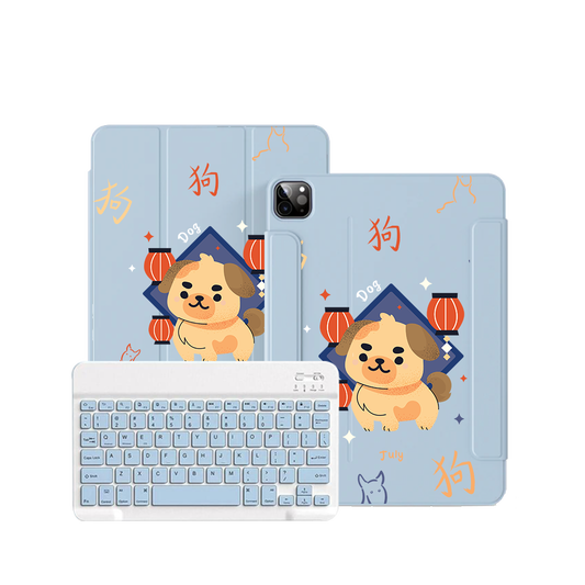 ฝาพับคีย์บอร์ดไร้สายสำหรับ iPad / Android - ลายสุนัข (นักษัตรจีน / ชิโอะ)