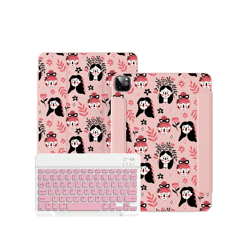 ฝาพับคีย์บอร์ดไร้สายสำหรับ iPad / Android - Flowery Faces