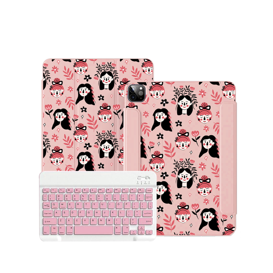 ฝาพับคีย์บอร์ดไร้สายสำหรับ iPad / Android - Flowery Faces