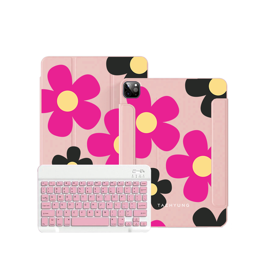 ฝาพับคีย์บอร์ดไร้สายสำหรับ iPad / Android - สีชมพูเดซี่