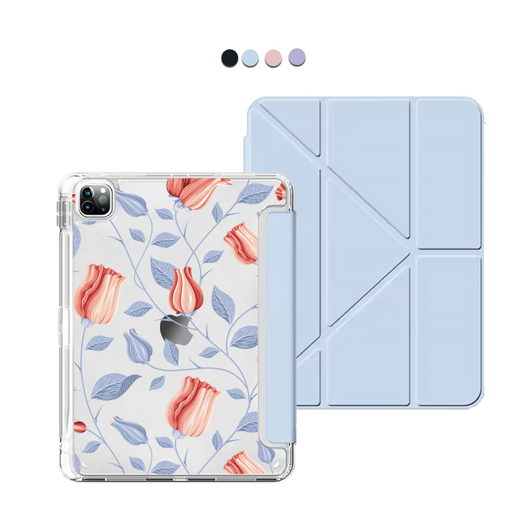 iPad Y-Fold Flip Cover - Red Tulips