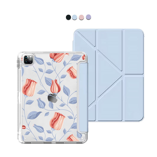 iPad Y-Fold Flip Cover - Red Tulips