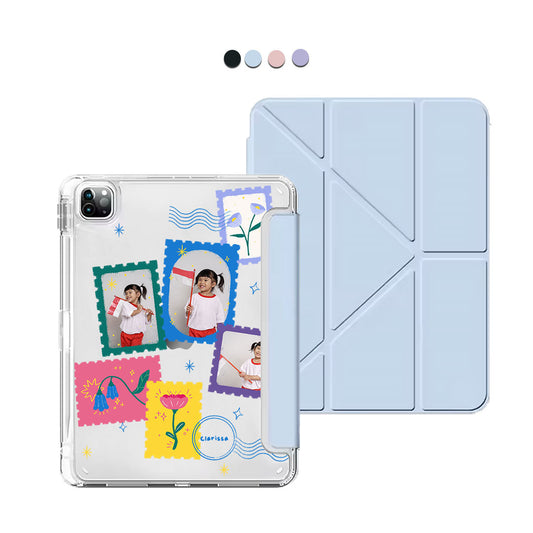 iPad Y-Fold Flip Cover - Face Grid Floral Stamps
