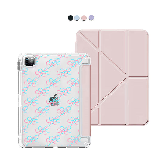 iPad Y-Fold Flip Cover - Coquette Pink and Blue Bow