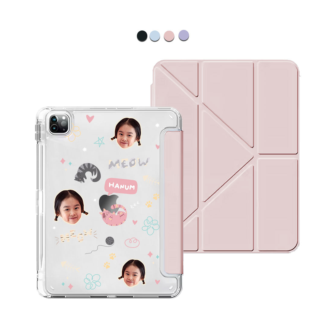 iPad Y-Fold Flip Cover - Face Grid Kitty