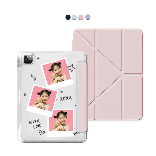 iPad Y-Fold Flip Cover - Face Grid White Polaroid