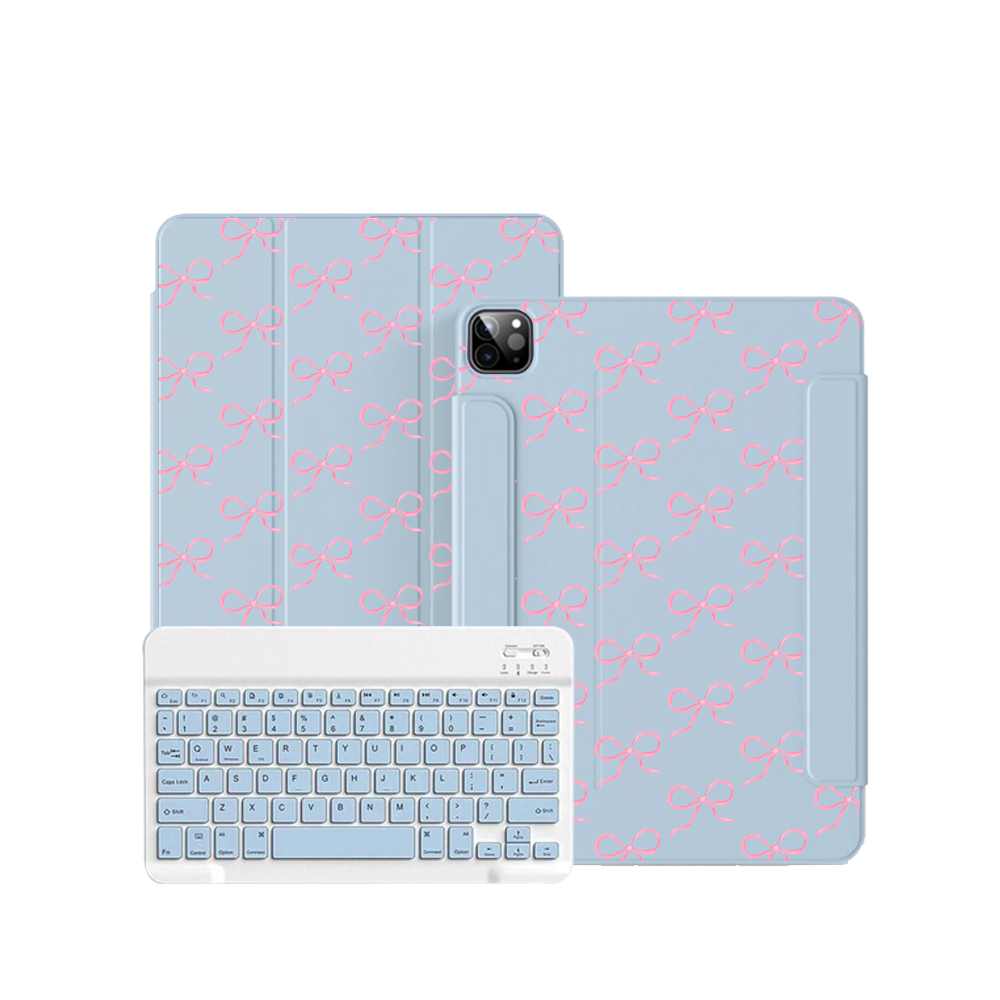 ฝาพับคีย์บอร์ดไร้สายสำหรับ iPad / Android - โบว์สีชมพู Coquette