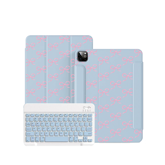 ฝาพับคีย์บอร์ดไร้สายสำหรับ iPad / Android - โบว์สีชมพู Coquette