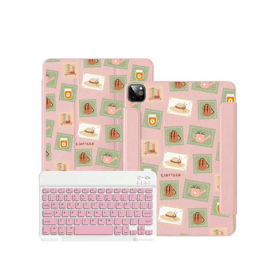 ฝาพับคีย์บอร์ดไร้สายสำหรับ iPad / Android - Cottagecore Stamps