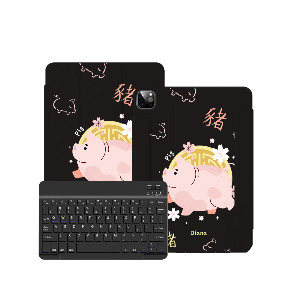 غطاء قابل للطي بلوحة مفاتيح لاسلكية لأجهزة iPad / Android Tab - خنزير (برج صيني / شيو)
