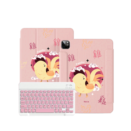 ฝาพับคีย์บอร์ดไร้สายสำหรับ iPad / Android - ลายไก่ (นักษัตรจีน / ชิโอ)