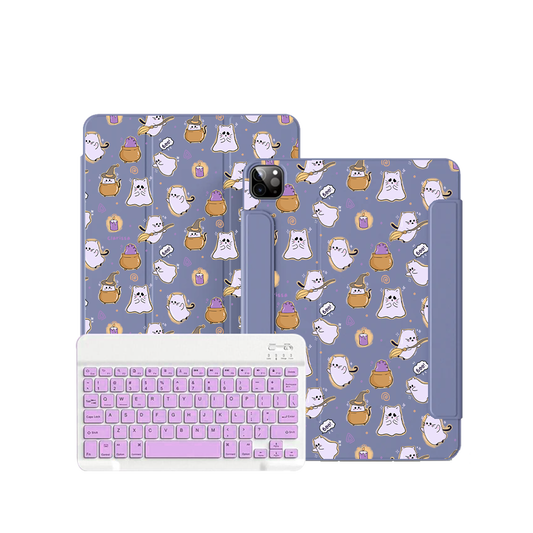 ฝาพับคีย์บอร์ดไร้สายสำหรับ iPad / Android Tab - Spooky Cat